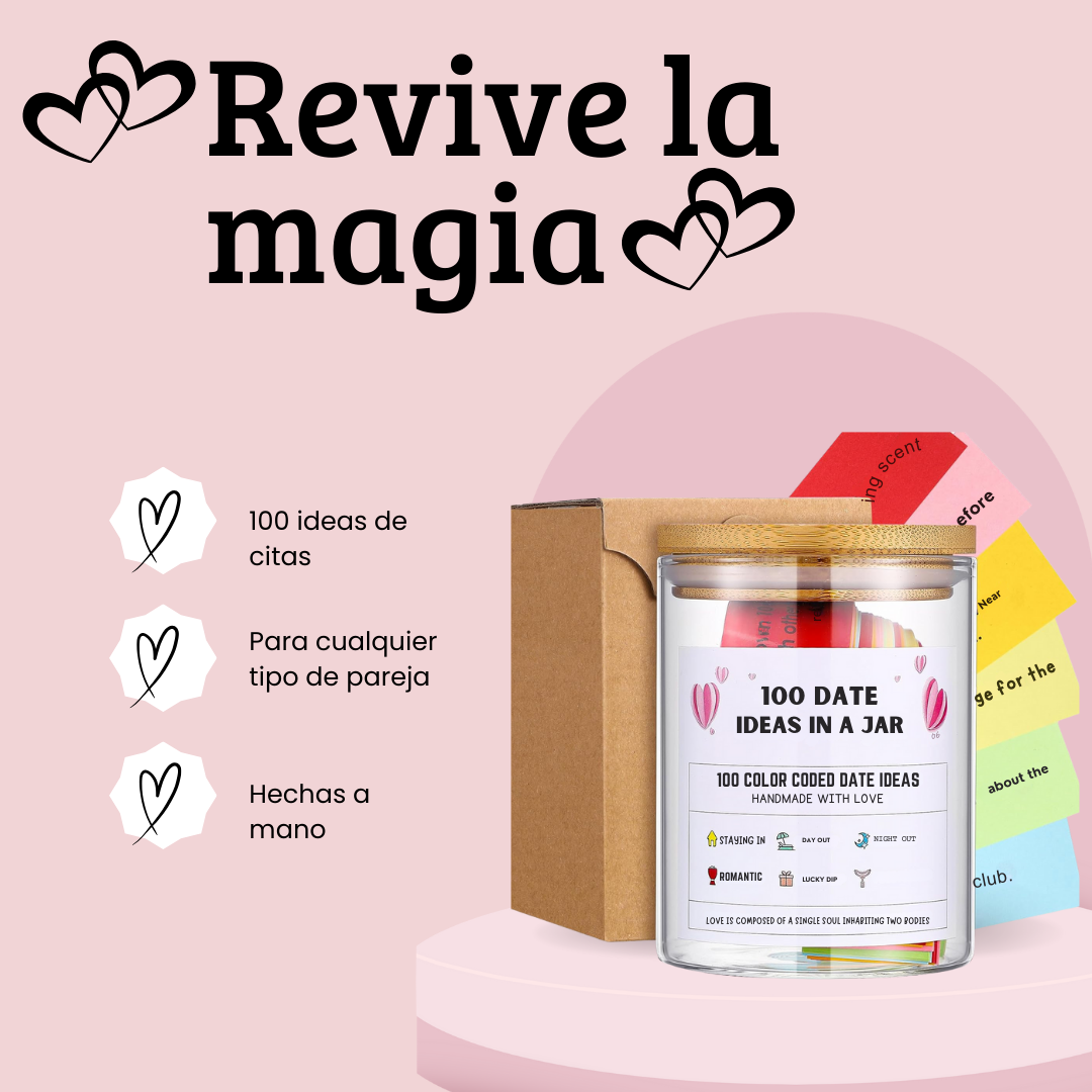 Jarra con 100 ideas de citas para parejas